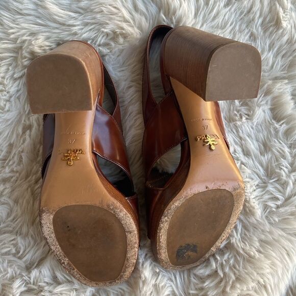 Prada Milano Brandy Leather Chunky High Heels - Picture 9 of 13